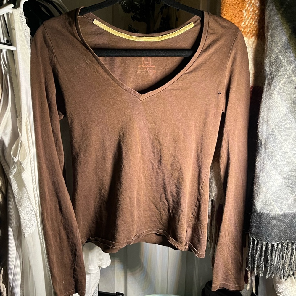 American Eagle Outfitters brown v neck long sleeve